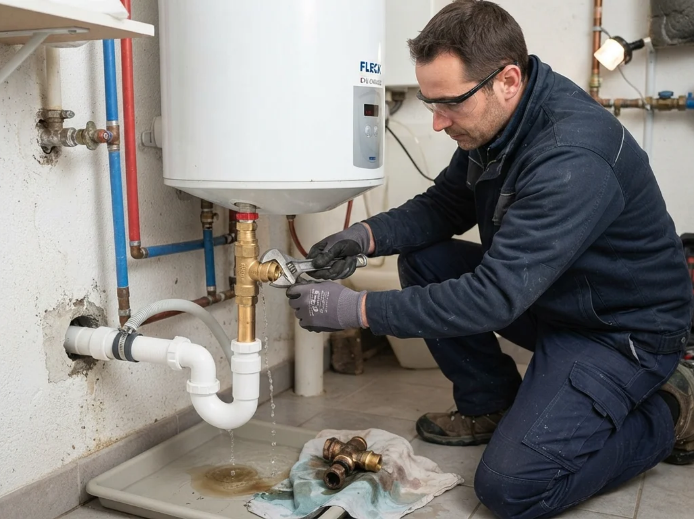 Remplacement du groupe de sécurité et siphon de vidange